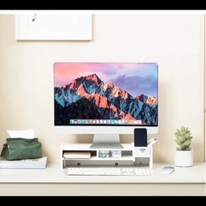 New! VONDETYR Monitor Stand Riser, Laptop Riser Shelf w/ Organizer Drawer -White